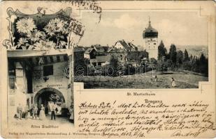 1903 Bregenz, St. Martinturm, Altes Stadttor / tower, old city gate. Art Nouveau, floral (tear)