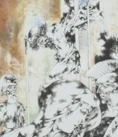 Jurcsák László: Krisztus a kereszten. Offsetnyomat, papír. Jelzett, számozott (26/50). Üvegezett ker...