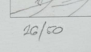 Jurcsák László: Krisztus a kereszten. Offsetnyomat, papír. Jelzett, számozott (26/50). Üvegezett ker...