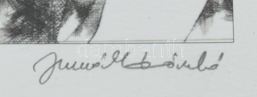 Jurcsák László: Krisztus a kereszten. Offsetnyomat, papír. Jelzett, számozott (26/50). Üvegezett ker...