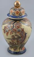 Satsuma jellegű urna, kézzel festett, jelzett, kis kopással, mázrepedésekkel, m: 26 cm