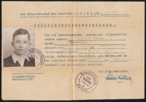 1946 Waiern, Karintia, Ausztria, fényképes menekült igazolvány (a településen 1933-1945 között náci koncentrációs tábor működött, később az amerikai zóna egyik menekülttábora lett)
