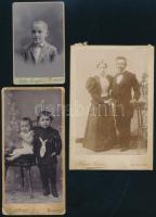 cca 1890-1910 Vegyes keményhátú fotó tétel (gyerek, elsőáldozó, házaspár, stb.), 9 db, 11×7 és 21×13 cm közötti méretekben
