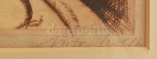 Uitz Béla (1887-1972): Kisgyermek portré. Rézkarc, papír, üvegezett keretben. Jelzett. 18x14cm