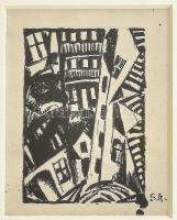 Schönberger Armand (1885-1974): Házak. Tus, papír, jelzett, üvegezett keretben, 10x7cm