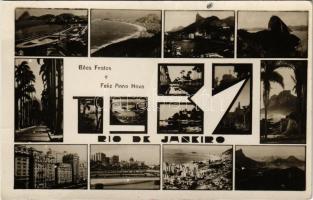 1937 Rio de Janeiro. Boas Festas e Feliz Anno Novo / multi-view postcard with New Year greetings