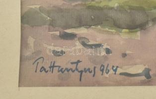Pattantyus Károly ( 1906-1987 ) Erdélyi falu 1964. Akvarell, papír. Üvegezett keretben, jelzett, 31x...