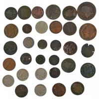 Vegyes 32db-os külföldi érme tétel, nagyrészt az 1800-as évekből, közte Német Birodalom 1918. 1/2M Ag T:2-,3 32pcs of mixed foreign coin lot, mostly from the 19th century, in it German Empire 1918. 1/2 Mark Ag C:VF,F
