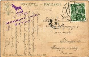 1908 Tátra, Magas-Tátra, Vysoké Tatry; Widok u Morskiego Oka z schroniskiem. Rysy, Szczyt Mieguszowi...