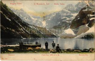 1909 Tátra, Magas-Tátra, Vysoké Tatry; Halas-tó, vadászok. Franz Pietschmann No. 1516. / Morskie Oko / Fisch-See / lake, hunters (lyuk / pinhole)