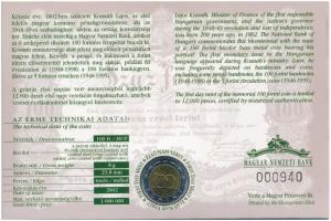 2002. 100Ft bicolor "Kossuth" elsőnapi veret sorszámozott díszlapon, alacsony "000940...