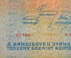 1910. 100K "1018 67165" középső függőleges hajtás mentén fent 13mm, lent 5mm mély szakadás...