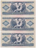1975. 20Ft (3x) "C 629 165539 - C 629 165541" sorszámkövetők T:I,I- nyomdai papírránccal 
...