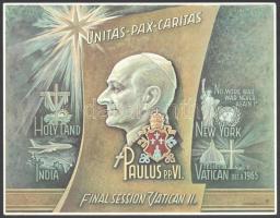 1965 VI. Pál pápa. Emléklap Vatikán, India. Tervezte Légrády Sándor 30x20 cm