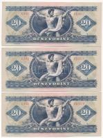 1975. 20Ft (3x) "C 943 121017 - C 943 121019" sorszámkövetők T:I- nyomdai papírránccal
Ad...