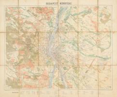 1902 Budapest környékének térképe, 1 : 50.000, M. kir. állami ny., vászonra kasírozva, kissé foltos, 68x57 cm