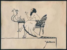 Sebők Á. jelzéssel: Art deco szépítkező hölgy. Tus, papír, Jelzett, 20x15 cm