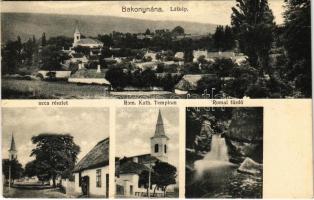 1928 Bakonynána, látkép, utca részlet, Római katolikus templom, Római fürdő. Beck Ödön kiadása (fa)