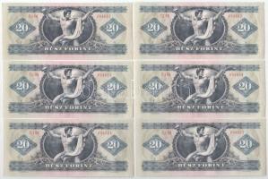 1980. 20Ft (6x) "C 104 094602-094607" sorszámkövetők T:I-,II hullámos papír, nyomdai papír...