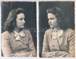 1942 Ifjú hölgy portréja, 2 db fotó feliratozva kis lapszéli törésnyomokkal, 13,5×8,5 cm