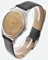 cca 1950 Doxa kézi felhúzós férfi karóra. Működő szerkezettel, karcolt számlappal, bőr szíjjal. d: 3...