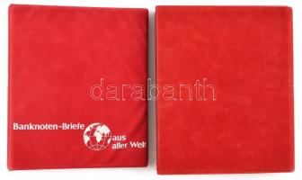 "Banknoten Briefe aus aller Welt" piros, plüssborítású, négygyűrűs album 28db, osztás nélküli, berakólappal, plüssborítású tokban