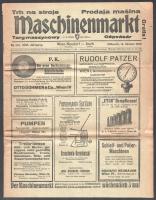 1925 Maschinenmarkt Nr. 123. XXVI. Jahrgang. Wien-Neudorf - Asch, C. G. Vogel Asch. Árukatalógus, prospektus, német nyelven, korabeli reklámokkal, hajtott, az első lap szakadt, 12 sztl. lev.