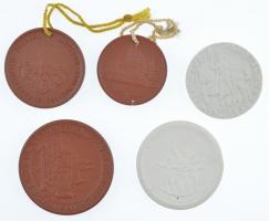 NDK 4xklf kerámia emlékérem, mindegyik a Meisseni Porcelánmanufaktúra gyártói jelzésével + DN Szent László kétoldalas kerámia emlékérem (40mm) T:1,1- GDR 4xdiff ceramic medallion all with Porcelain Manufactory of Meissens makers mark + Hungary ND St. Ladislaus two-sided ceramic medallion (40mm) C:UNC,AU