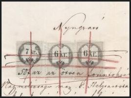 1862 Mosonmagyaróvár, okmány rabok számára tartandó oktatásról 7+6+6 kr okmánybélyeggel, szárazpecsé...