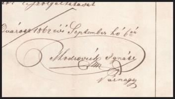 1862 Mosonmagyaróvár, okmány egy kereskedő által égető olajért felvett összegről 25+25+7+6 kr okmány...