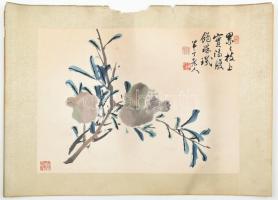 Jelzett kínai akvarell. 39x28 cm kartonon, szakadásokkal.