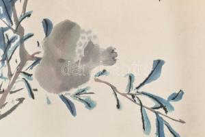 Jelzett kínai akvarell. 39x28 cm kartonon, szakadásokkal