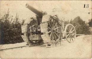 Itl. 15c. Geschütz an der Strasse / WWI Austro-Hungarian K.u.K. military, captured Italian cannon. photo (ragasztónyom / glue mark)