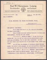 1916 Egy lipcsei könyvkereskedő és antikvárius fejléces, aláírt levele Budapestre múzeumnak címezve