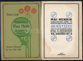 cca 1910-1920 7 db árjegyzék nyomdai próbanyomata