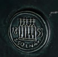 Zsolnay monumentális, pirogránit kaspó, irizáló zöldes mázzal, jelzett, lepattanásokkal, vízkőnyomok...