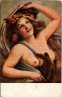 1923 Bacchante / Erotic nude lady art postcard. Apollon Sophia 68. s: G. Max (EB)