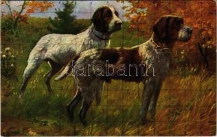 Hunting dog art postcard