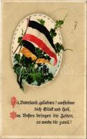 1916 Ja, Vaterland, geliebtes! / WWI German and Austro-Hungarian K.u.K. military art postcard, Viribus Unitis, patriotic propaganda with flags. litho + K.u.K. Kriegsspital Wien-Grinzing Militärpflege (EK)