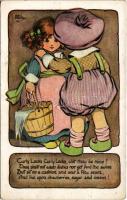 Curly Locks, Curly Locks... Children art postcard. C.W. Faulkner & Co. Series 1234. (lyukak / holes)