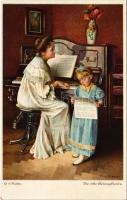 Der erste Gesangsstunde / Children art postcard, first singing lesson. Wenau-Delila-Künstlerkarte No. 1426. s: O. v. Riesen