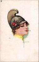 Lady art postcard, smoking a cigarette. F.H. & S. W. IX. Nr. H. 311. s: O. J. Romann