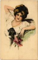 1917 Lady art postcard (szakadás / tear)
