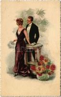 Lady art postcard, romantic couple. Amag (EK)