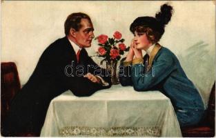 Lady art postcard, romantic couple (EK)