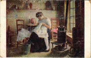1917 Wäscherin / Lady art postcard. Salon J. P. P. 1104. s: Dellachaux (fl)