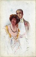 Italian lady art postcard, romantic couple. 362-5. artist signed (EK)