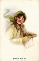 Anywhere with you Lady art postcard. The Carlton Publishing Co. Series No. 674/6. s: Barley