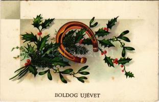1940 Boldog Újévet! / New Year greeting art postcard with horseshoe (fl)