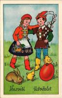 Húsvéti üdvözlet / Easter greeting art postcard, Hungarian folklore (EK)